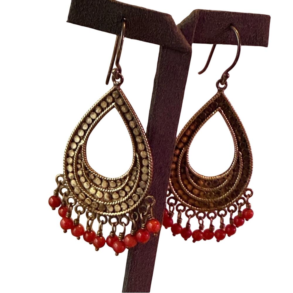 Anna Beck 925 Sterling Silver 18K Gold Plated Red Beaded Dangle Earrings